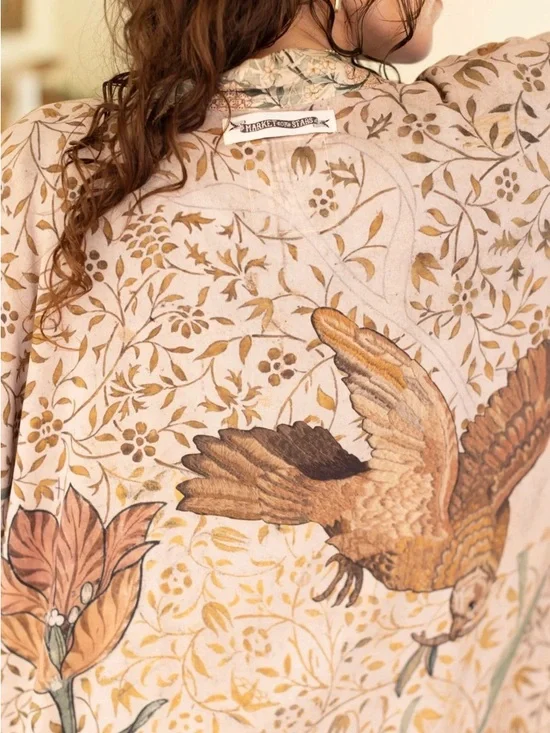 Market of Stars Folklore Opera Floral Botanical Print Kimono Robe with Tie Waist - Picture 7 of 8